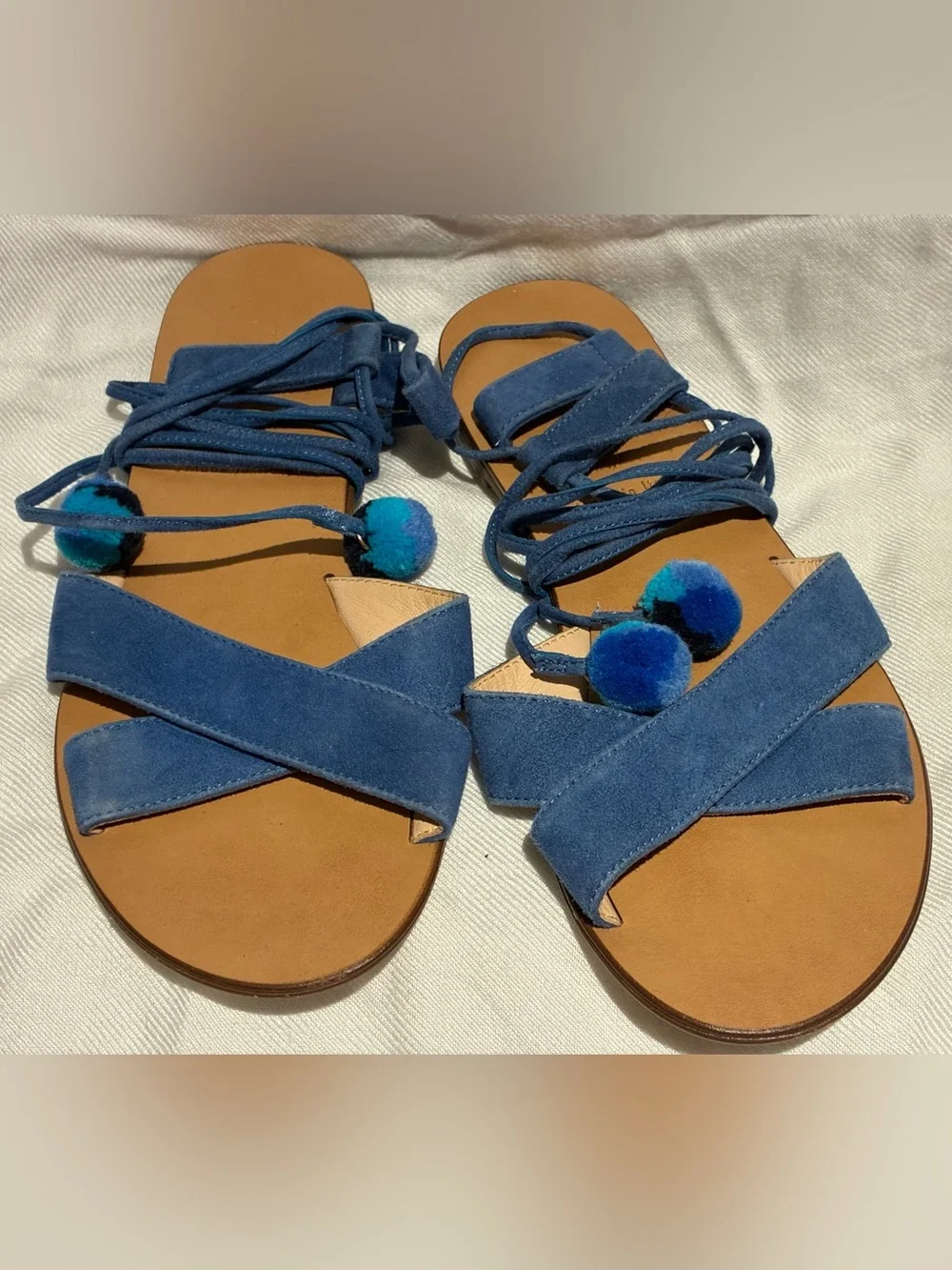 J. Crew Blue Lace-Up Suede Flat Sandals, Made in Italy, sz US 5